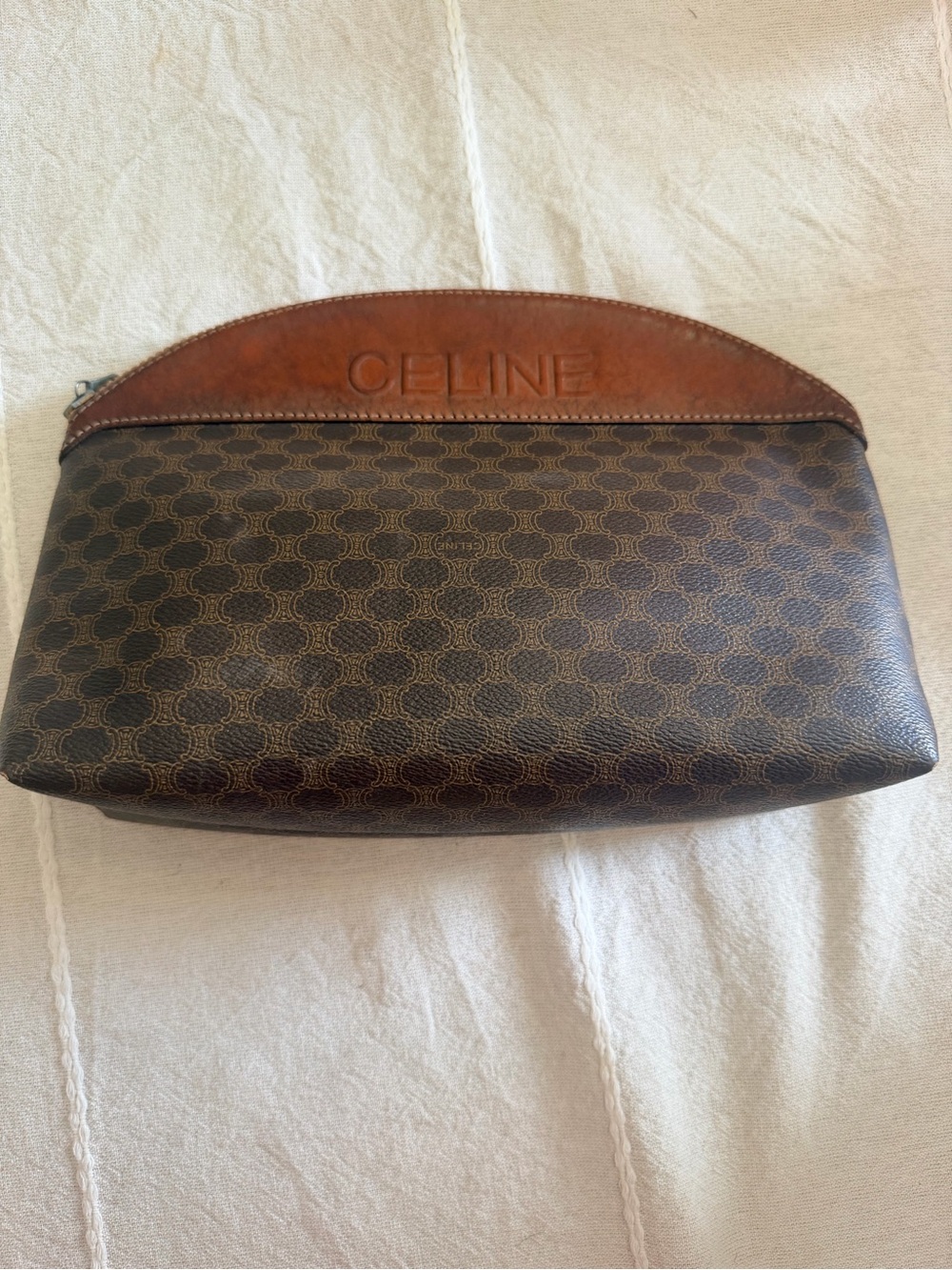 Celine Brown Logo-Embossed Canvas Toiletry Pouch